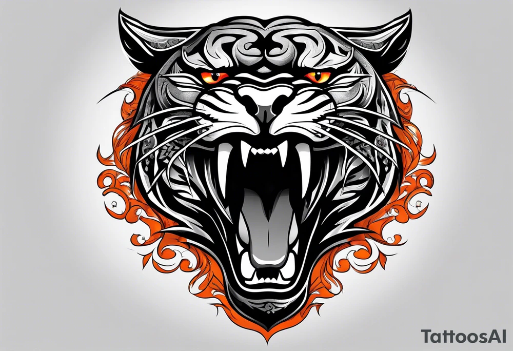 Angry panther with red-orange eyes tattoo idea