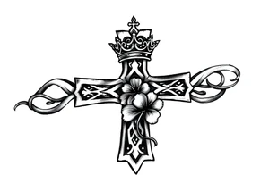 a small celtic cross with a crown and a clover tattoo idea