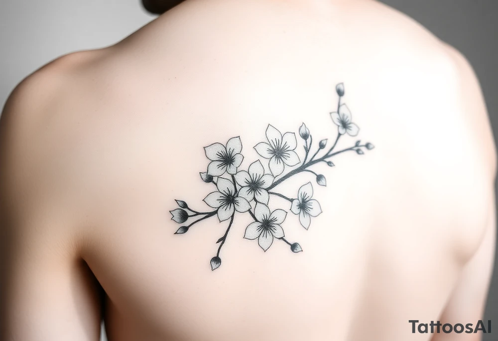 Feminine cherry blossoms thigh tattoo idea