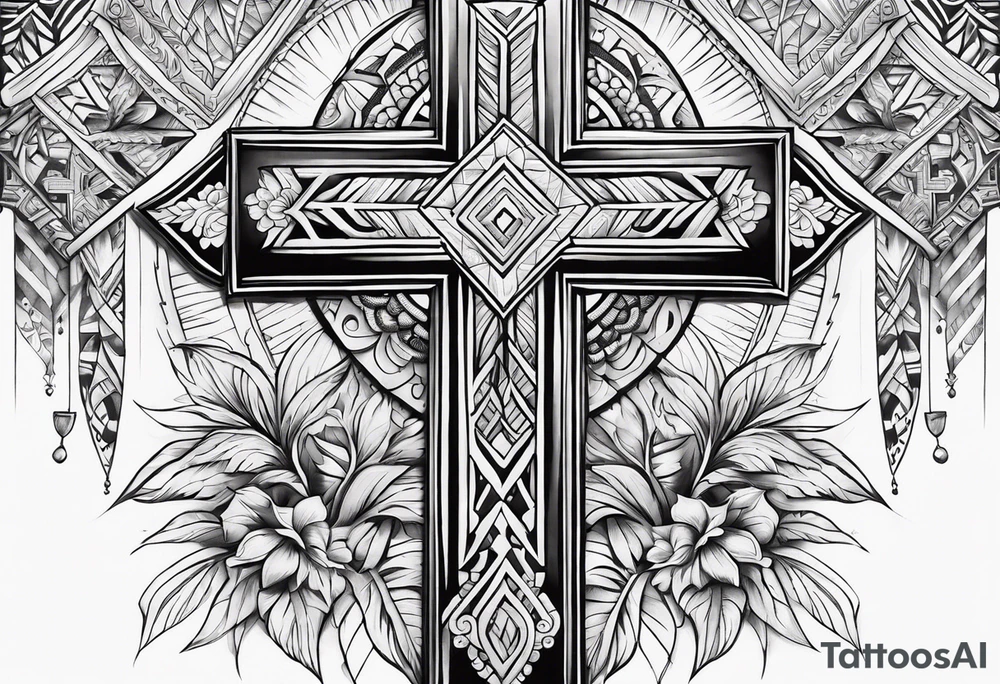 Samoan patterns surrounding a cross tattoo idea