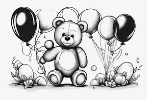 Teddy bear holding on to balloons and wearing a T-shirt tattoo idea