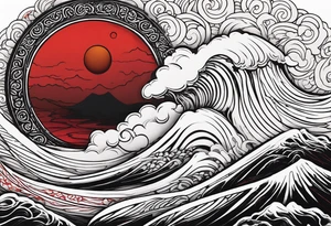 eclipse, vibrant colors (reds and blacks), end of world tattoo idea