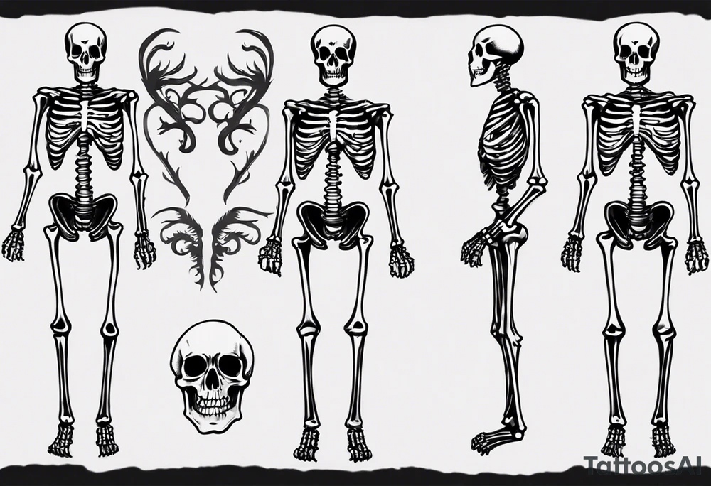 I need a ribcage tattoo of a skeleton.
The skeleton should wear a red/ black suit. tattoo idea