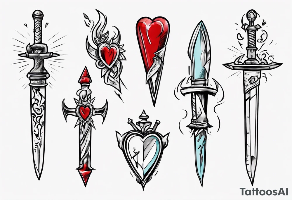 One sketch of a dagger entering the heart tattoo idea