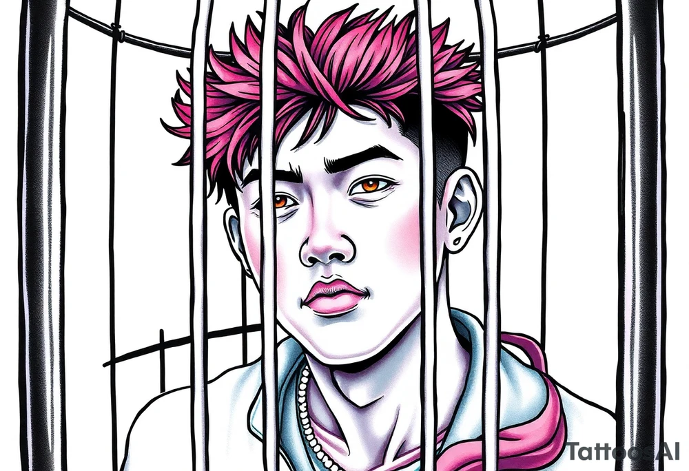 Handsome Asian young guy in a cage tattoo idea