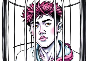 Handsome Asian young guy in a cage tattoo idea