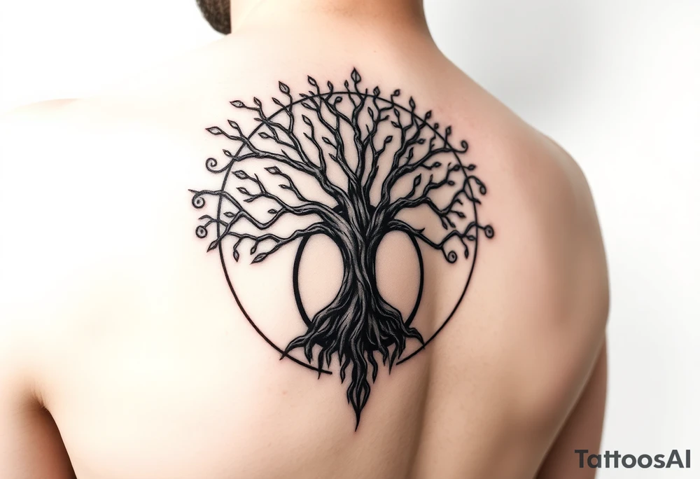 yggadrisl tree of life with circle tattoo idea