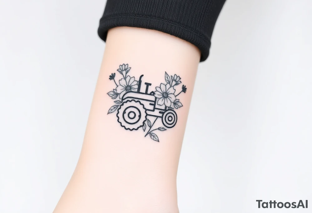A bouquet of flowers with a tractor in it tattoo idea