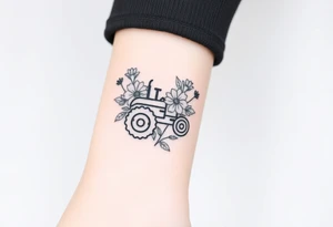 A bouquet of flowers with a tractor in it tattoo idea