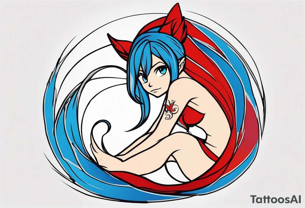 A fairy with a tail inspired by the logo of the show called Fairy Tail in a fetal position leaning in tattoo idea