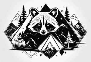 Raccoon in nature in shape of long diamond tattoo idea