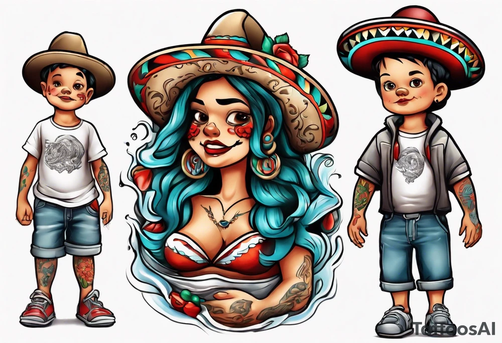 mexican
water-bearing woman and two little boys, tattoo idea