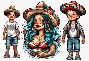 mexican
water-bearing woman and two little boys, tattoo idea