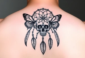 Small Dreamcatcher with butterfly's and skull tattoo idea