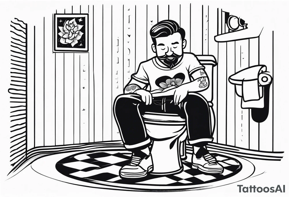 An epic potty with a man siting on it tattoo idea