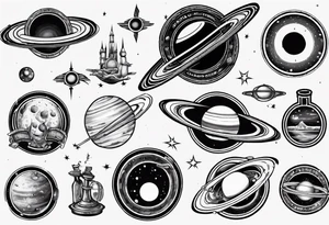 saturn with rings filled with alcohol tattoo idea
