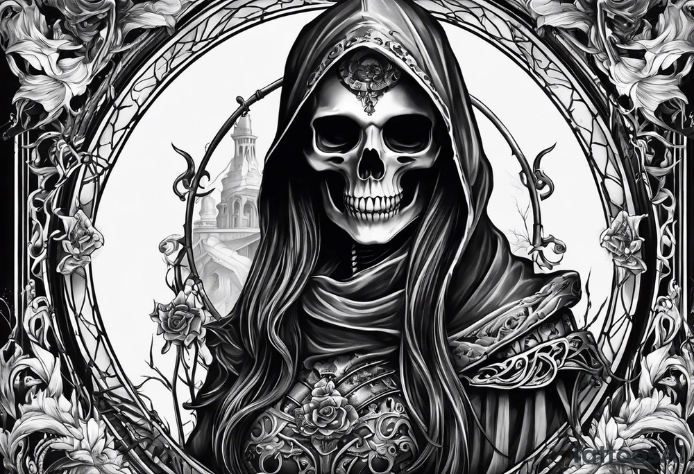 lady skeleton grim reaper satan tattoo idea