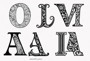 5 iniciales de nombres entrelazadas, una V, una S, una A y tres Jotas tattoo idea