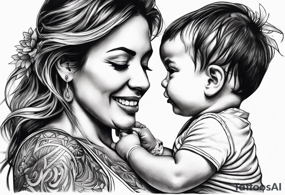 chest tattoo : 
mom and baby son tattoo idea