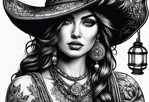 Gypsy with lantern and flintlock pistol tattoo idea