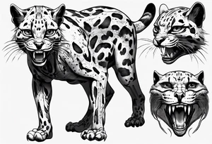 cybernetic ocelot full body teeth showing tattoo idea