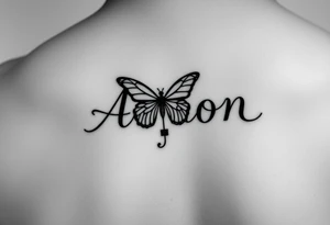 the name aaron on the hand with a butterfly and a semicolon tattoo idea