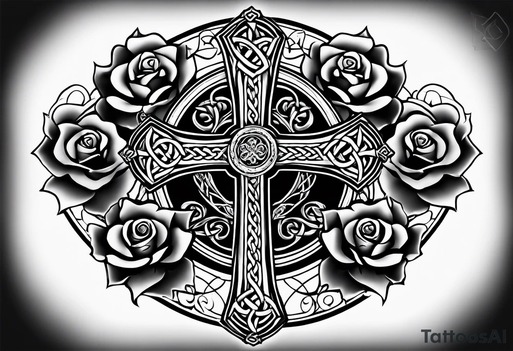Celtic cross with roses tattoo idea