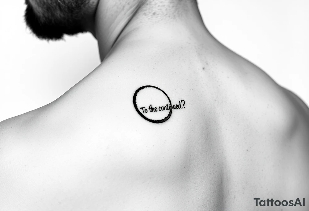 "Black circle tattoo (3cm) with barely visible 'To be continued?' around edge. Like a punctuation mark on skin." tattoo idea