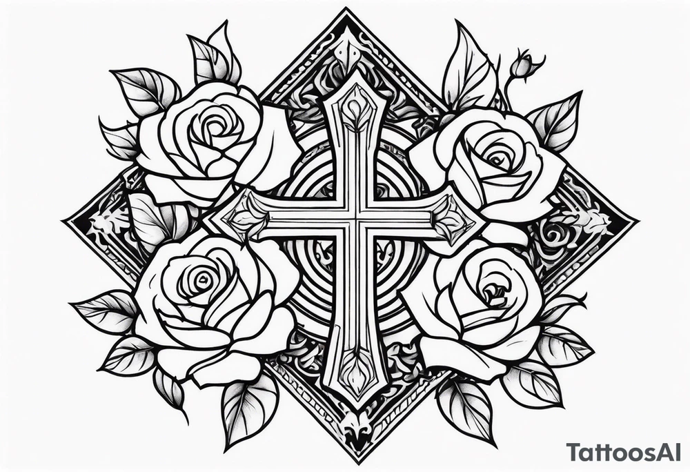 Cross with roses tattoo idea