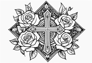 Cross with roses tattoo idea