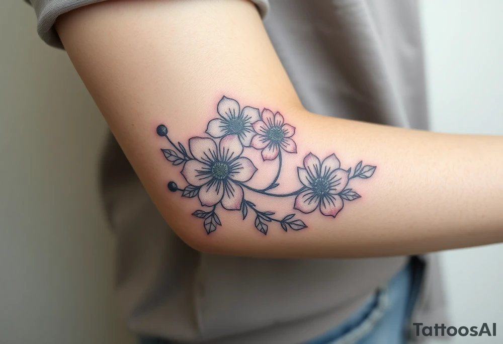 Bipolar chemical compound with flowers and fade from color to black and white tattoo idea