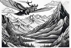 Space Viking flying over mountains tattoo idea