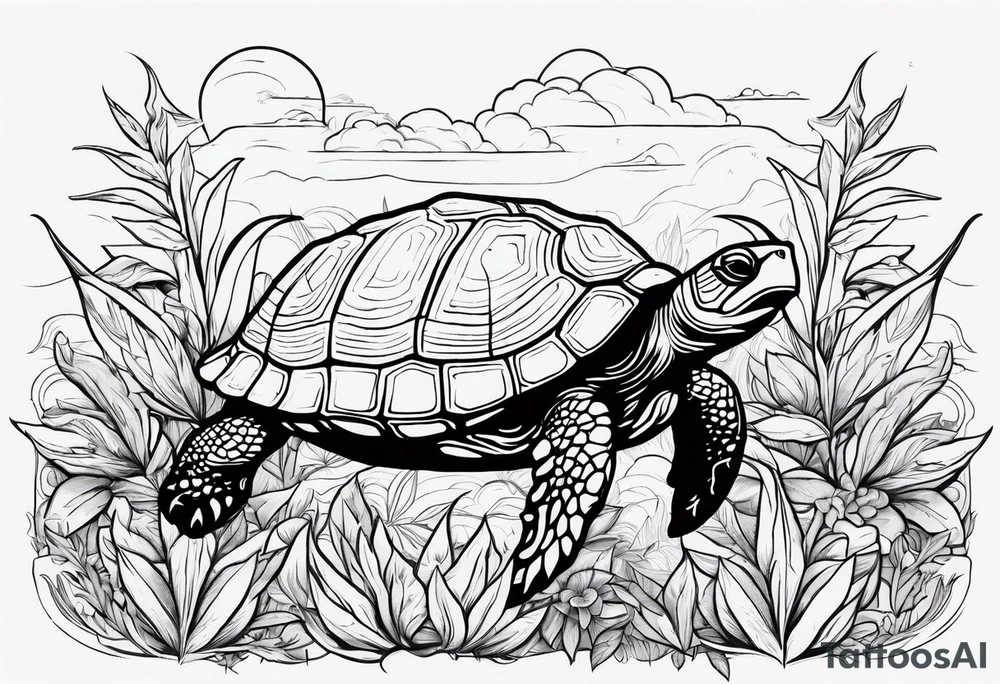 Turtle in marijuana field tattoo idea