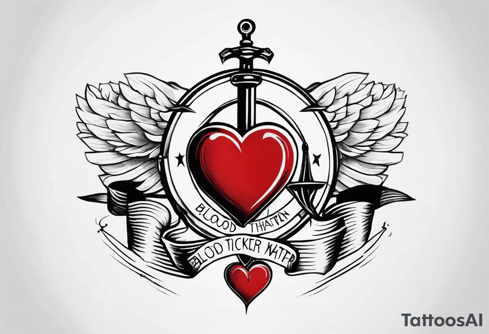 Heart pierced with daggers with a banner saying “blood is thicker than water “ exact words tattoo idea