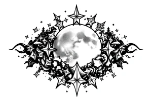 1x10^23 surrounded by cascade of stars and moon tattoo idea