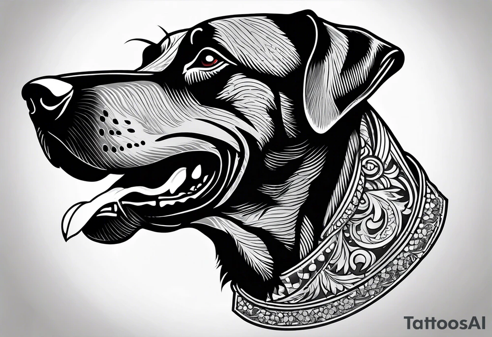 angry dobermann dog with mouth open tattoo idea