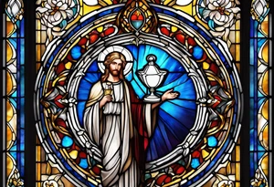 holy saint stained glass holding a chalice tattoo idea