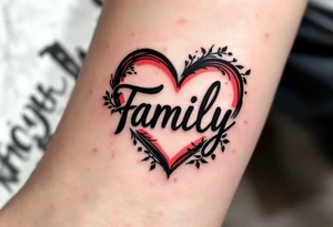 A delicate black and red heartbeat that transforms into the word “Family” with “Mom & Dad” nestled inside the curve. tattoo idea