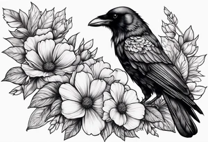 crow and flowers half sleeve tattoo idea