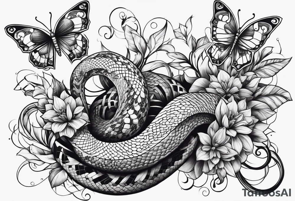 Butterflies surrounding a snake tattoo idea