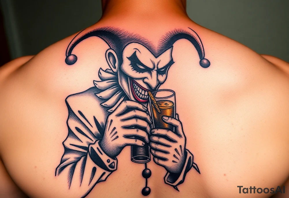 jester smoking and drinking tattoo idea