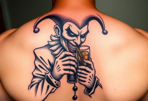 jester smoking and drinking tattoo idea