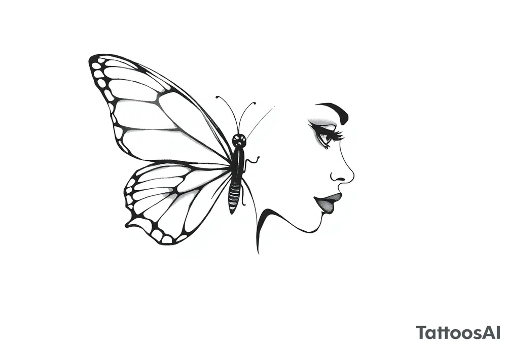 a butterfly half side with womans face tattoo idea