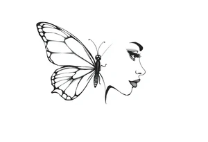 a butterfly half side with womans face tattoo idea