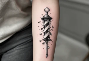 Barber pole with raining money tattoo idea