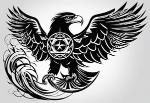 minimalist tribal tattoo with an eagle, globe, and anchor infused with the art tattoo idea