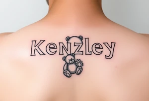 Kenzley in baby letter blocks, girl, teddy bear, baby foot print tattoo idea