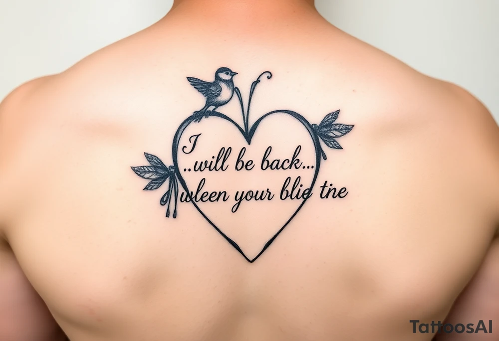 create a dainty heart with the outline "I will be back when the robins come home" tattoo idea