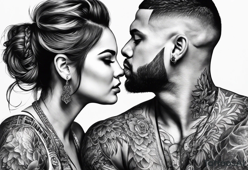 um casal de leoes
 e seus dois filhotes dentro de um retangulo tattoo idea