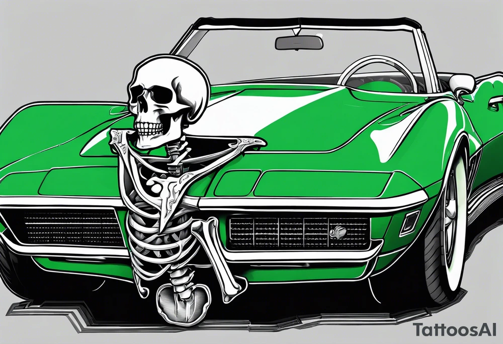 Skeleton smoking a cigarette driving a green 1976 convertible Corvette tattoo idea Skeleton smoking a cigarette driving a green 1976 convertible Corvette tattoo idea
